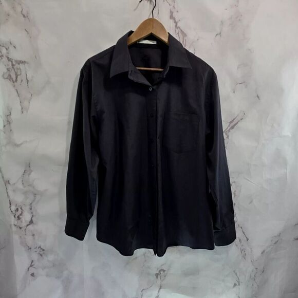 Foxcroft Shirt Womens 14 Large Black Button Up Long Sleeve Wrinkle Free Iron - Picture 1 of 10